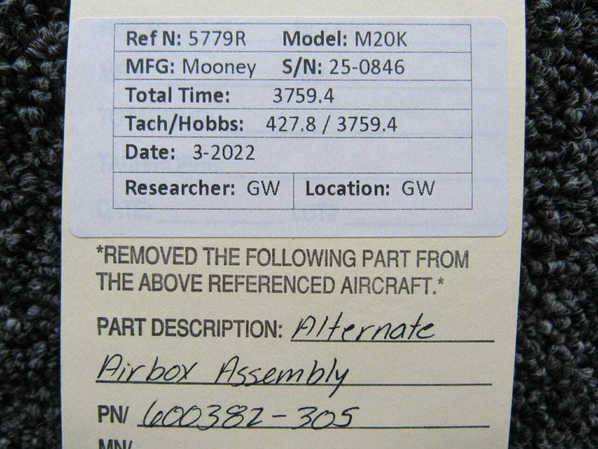 Mooney 600382-305 Mooney M20K Alternate Air Box Assembly