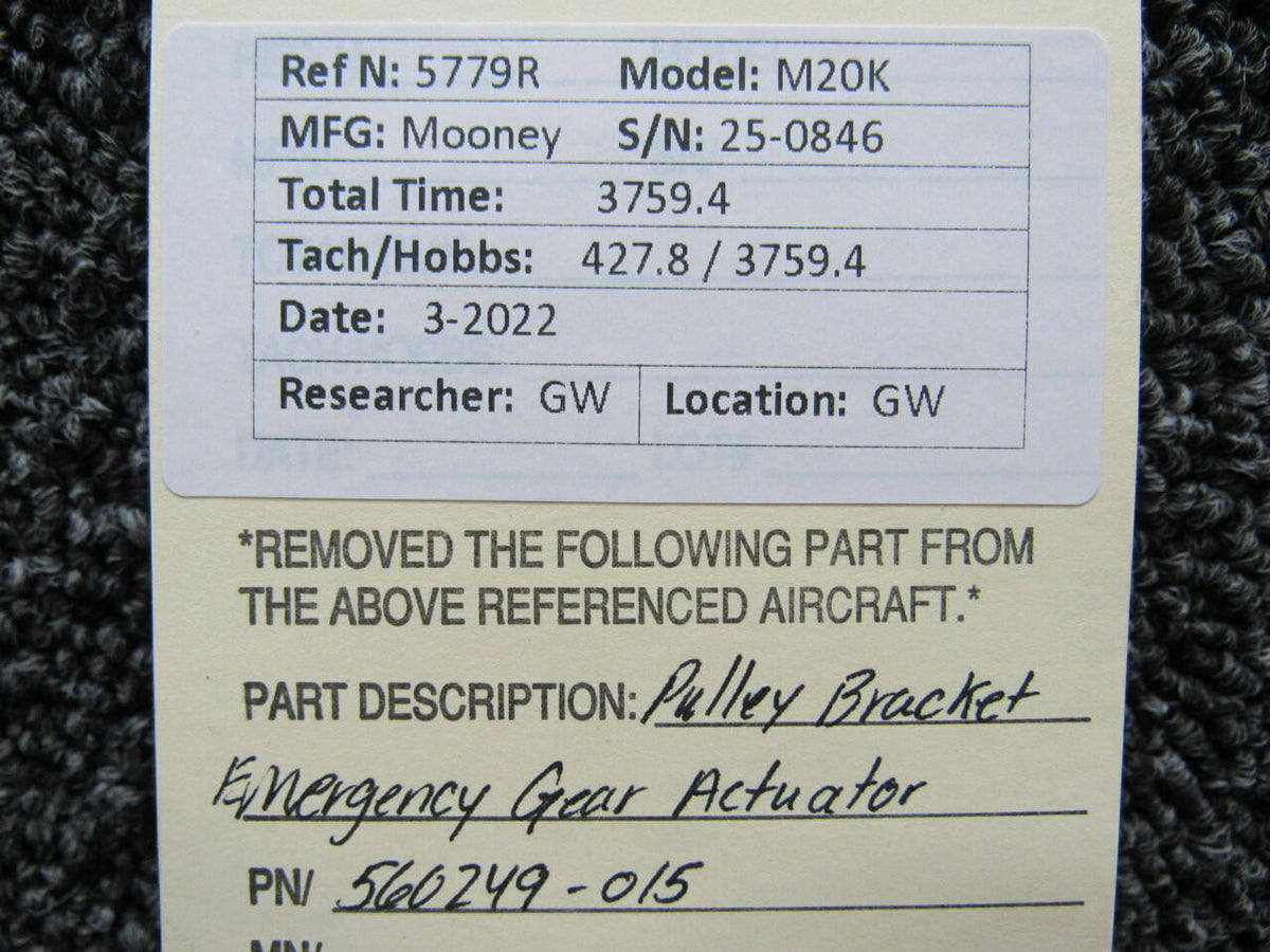 Mooney 560249-015 Mooney M20K Pulley Bracket Emergency Gear Actuator