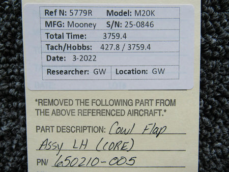 Mooney 650210-005 Mooney M20K Cowl Flap Assembly LH CORE