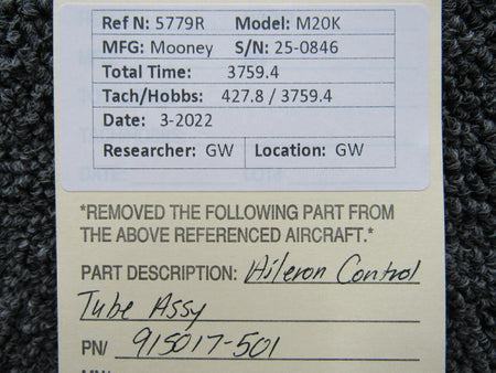 Mooney 915017-501 Mooney M20K Aileron Control Tube Assembly