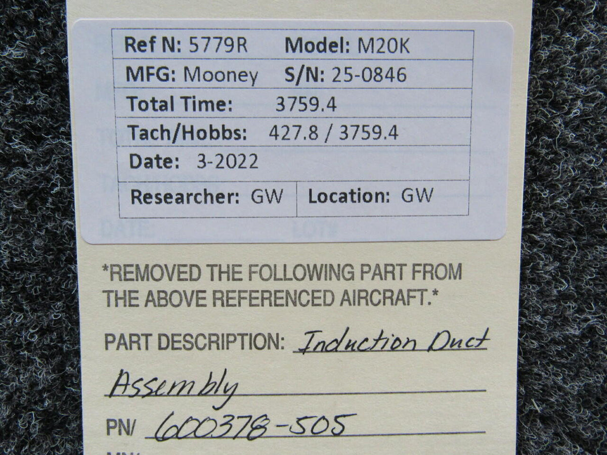 Mooney 600378-505 Mooney M20K Induction Duct Assembly