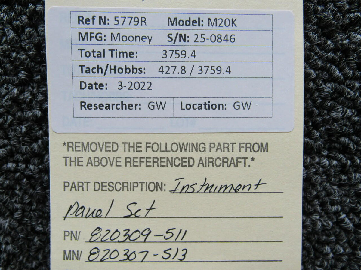 Mooney 820309-511 / 820307-513 Mooney M20K Instrument Panel Set