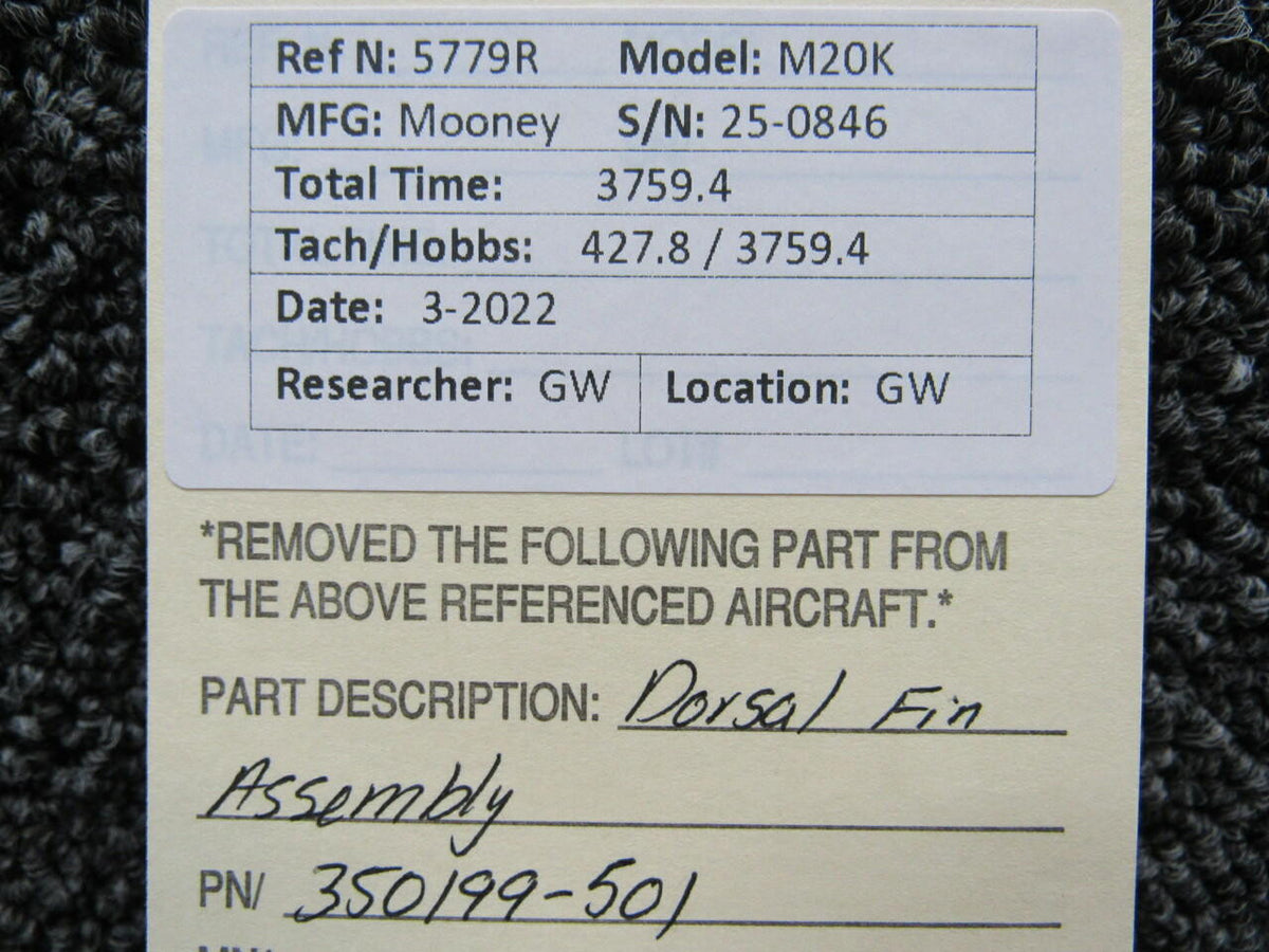 350199-501 Mooney M20K Dorsal Fin Assembly BAS Part Sales | Airplane Parts