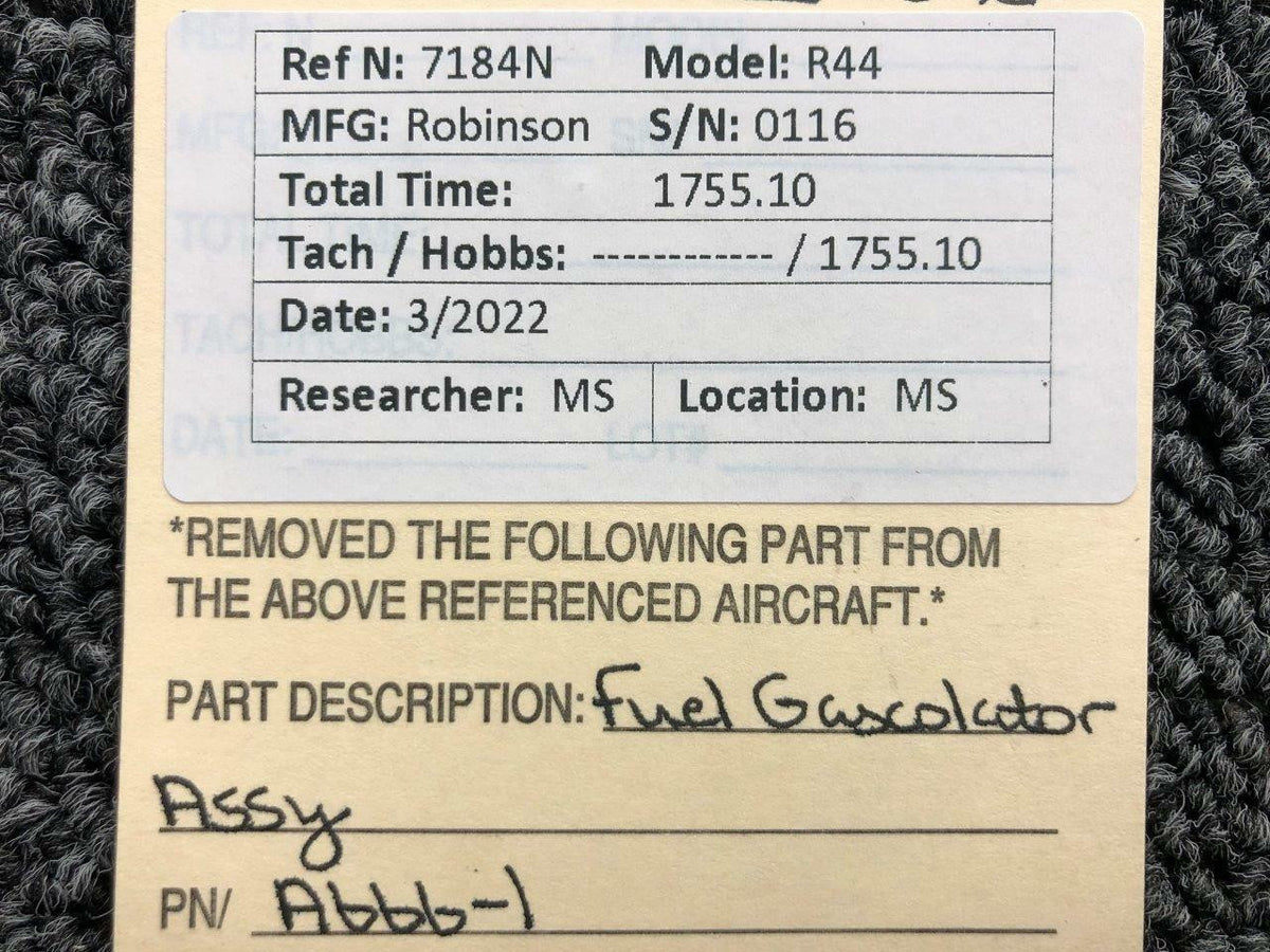 Robinson A666-1 Robinson R44 Fuel Gascolator Assembly