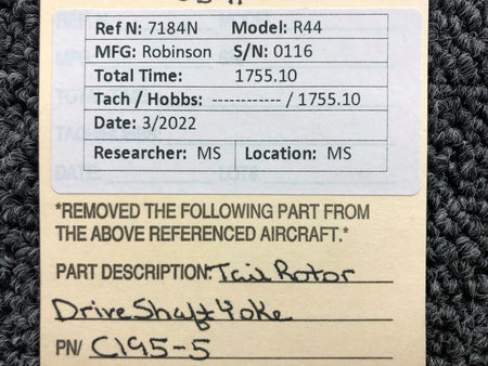 C195-5 Robinson R44 Tail Rotor Drive Shaft Yoke BAS Part Sales | Airplane Parts