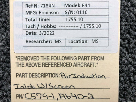 Robinson C579-1 / A640-2 Robinson R44 Air Induction Inlet W/ Screen
