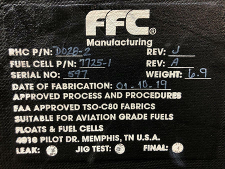 FFC MFG D028-2 MPN 7725-1 Robinson R44 FFC MFG Auxiliary Fuel Bladder W/ Cap