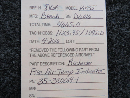 Rochester 35-380019-1 Beechcraft K-35 Rochester Free Air Temperature Indicator