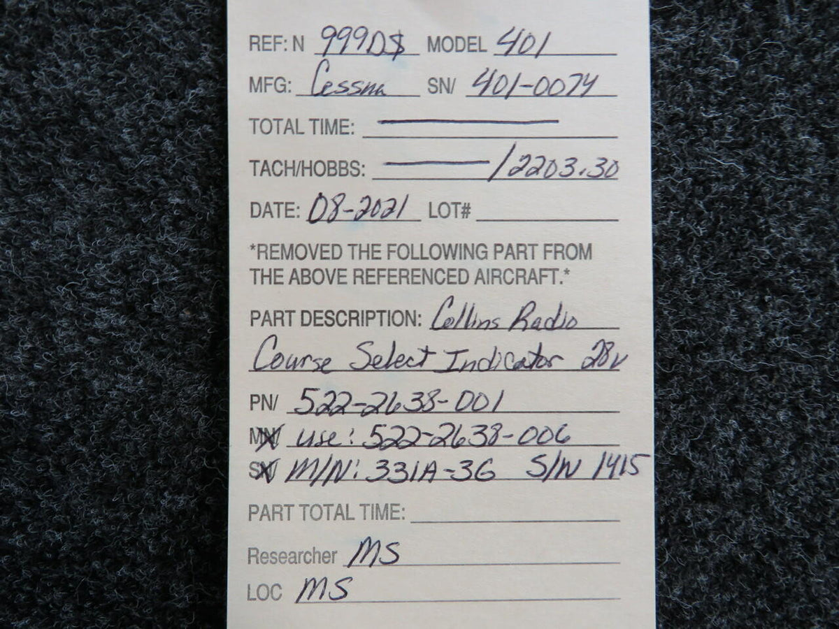 Collins Radio 522-2638-001 M/N 331A-3G Collins Radio Course Select Indicator Volts 28