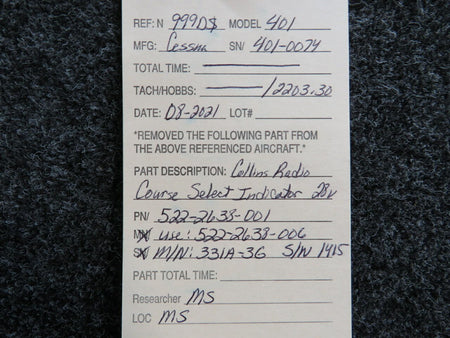 Collins Radio 522-2638-001 M/N 331A-3G Collins Radio Course Select Indicator Volts 28