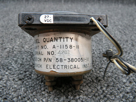 Hickok A-1158-11 Hickok / Beechcraft Fuel Quantity Indicator Lighted Volts 27