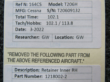 1218002-2 Cessna T206H Retainer Inner RH BAS Part Sales | Airplane Parts