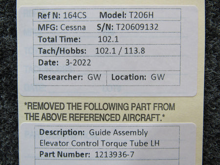 1213936-7 Cessna T206H Guide Assembly Elevator Control Torque Tube LH BAS Part Sales | Airplane Parts