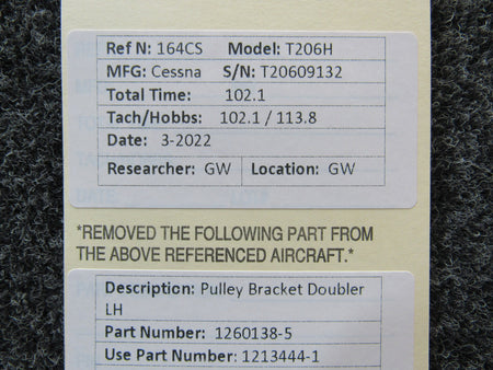 1260138-5 (USE: 1213444-1) Cessna T206H Pulley Bracket Doubler LH BAS Part Sales | Airplane Parts