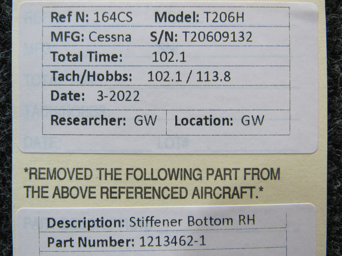1213462-1 Cessna T206H Stiffener Bottom RH BAS Part Sales | Airplane Parts