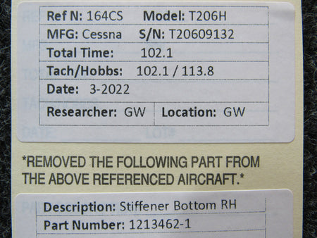 1213462-1 Cessna T206H Stiffener Bottom RH BAS Part Sales | Airplane Parts