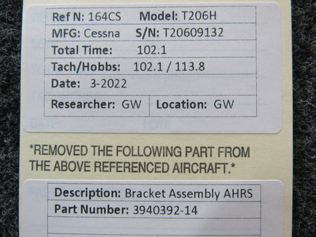 3940392-14 Cessna T206H Bracket Assembly AHRS BAS Part Sales | Airplane Parts