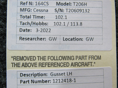 1212418-1 Cessna T206H Gusset LH BAS Part Sales | Airplane Parts
