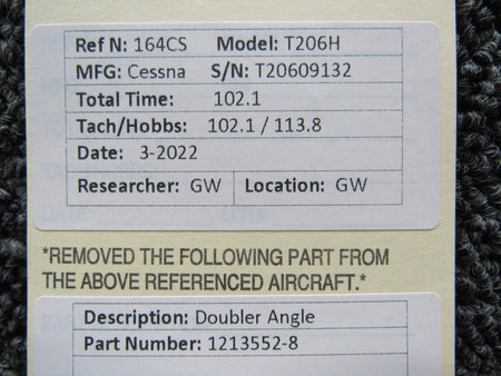 1213552-8 Cessna T206H Doubler Angle BAS Part Sales | Airplane Parts