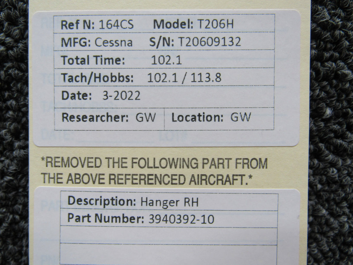 3940392-10 Cessna T206H Hanger RH BAS Part Sales | Airplane Parts