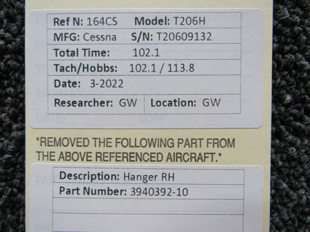3940392-10 Cessna T206H Hanger RH BAS Part Sales | Airplane Parts