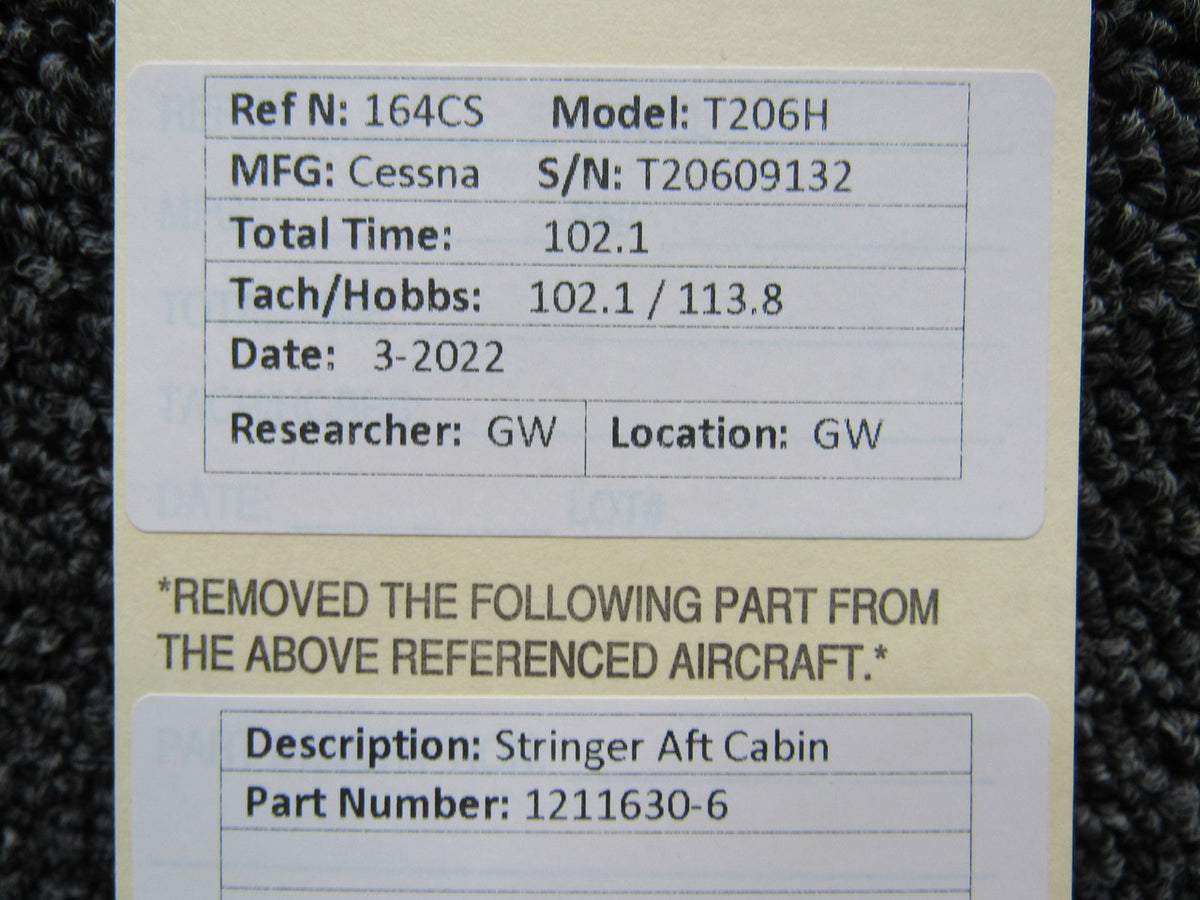 1211630-6 Cessna T206H Stringer Aft Cabin BAS Part Sales | Airplane Parts