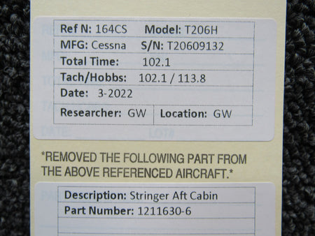 1211630-6 Cessna T206H Stringer Aft Cabin BAS Part Sales | Airplane Parts