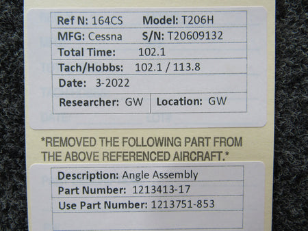 1213413-17 (USE: 1213751-853) Cessna T206H Angle Assembly BAS Part Sales | Airplane Parts