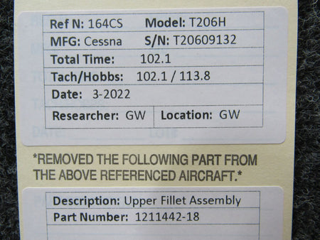 1211442-18 Cessna T206H Upper Fillet Assembly BAS Part Sales | Airplane Parts