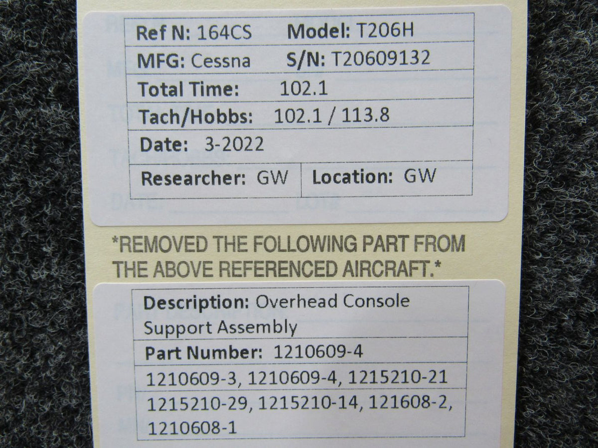 1210609-4 / 1210609-4 Cessna T206H Overhead Console Support Assembly BAS Part Sales | Airplane Parts