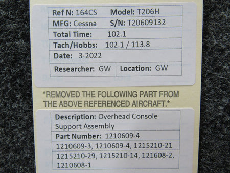 1210609-4 / 1210609-4 Cessna T206H Overhead Console Support Assembly BAS Part Sales | Airplane Parts