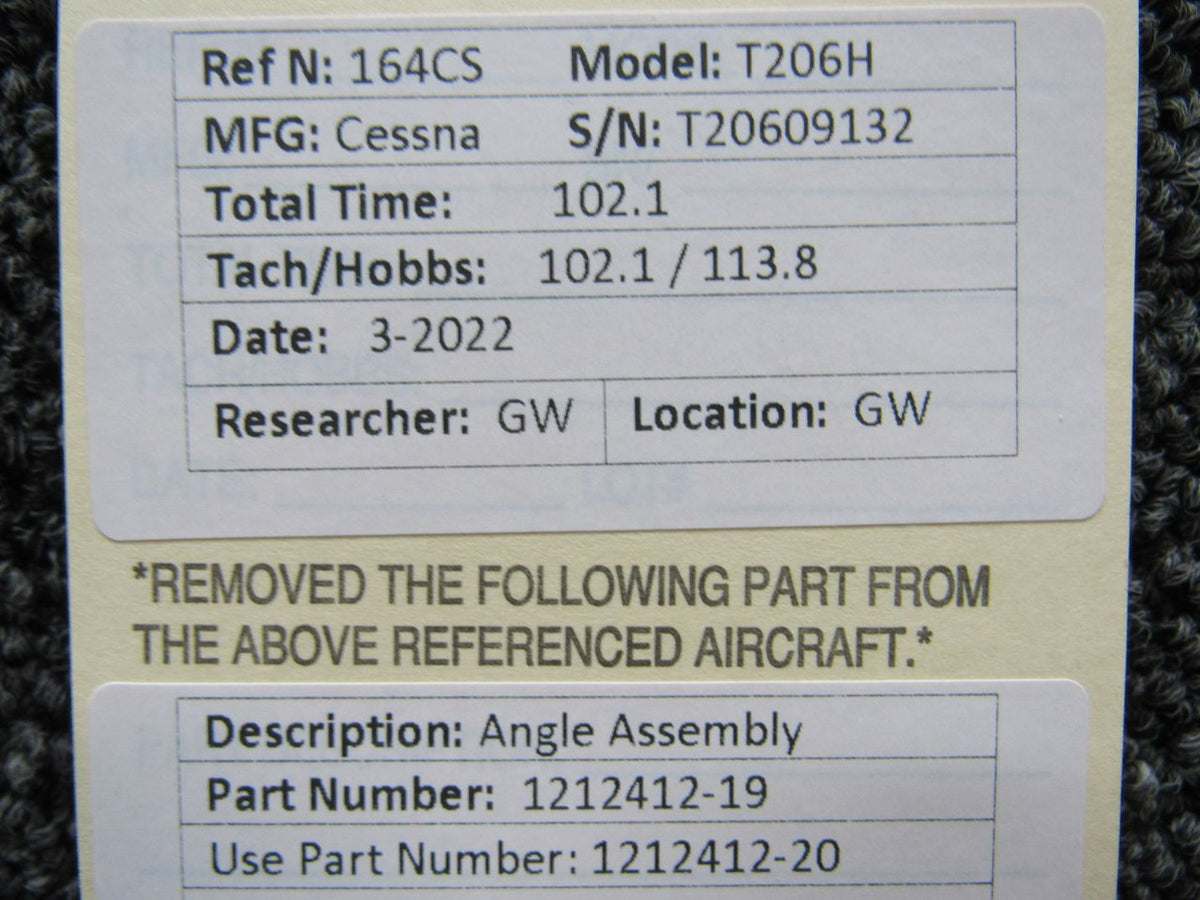 1212412-19 (USE: 1212412-20) Cessna T206H Angle Assembly BAS Part Sales | Airplane Parts