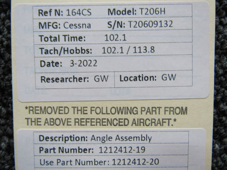1212412-19 (USE: 1212412-20) Cessna T206H Angle Assembly BAS Part Sales | Airplane Parts