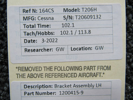 1200415-9 Cessna T206H Bracket Assembly LH BAS Part Sales | Airplane Parts