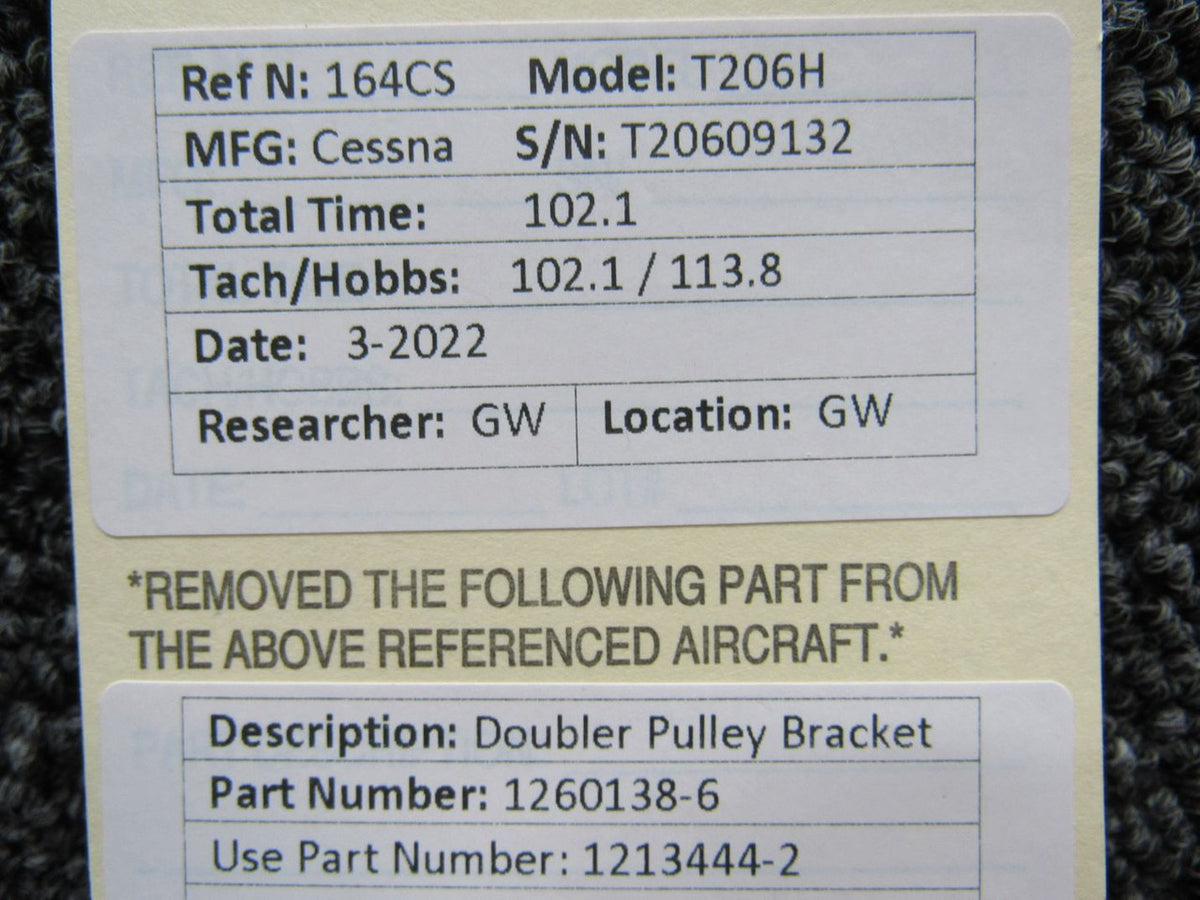 1260138-6 (USE: 1213444-2) Cessna T206H Doubler Pulley Bracket BAS Part Sales | Airplane Parts
