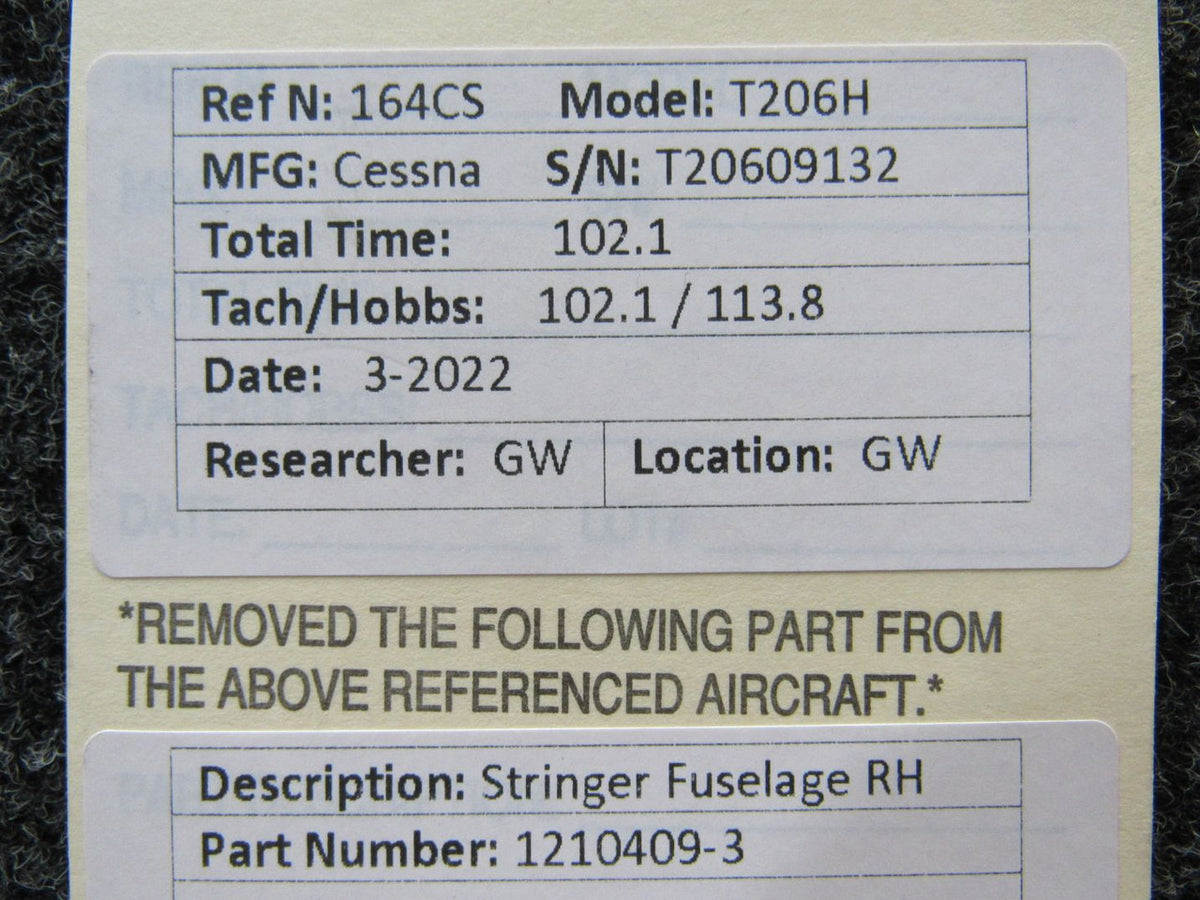 1210409-3 Cessna T206H Stringer Fuselage RH BAS Part Sales | Airplane Parts