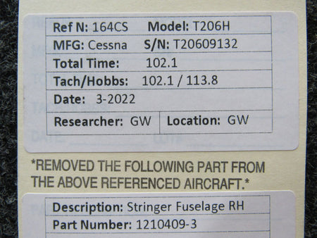 1210409-3 Cessna T206H Stringer Fuselage RH BAS Part Sales | Airplane Parts