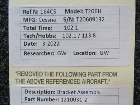 1210031-2 Cessna T206H Bracket Assembly BAS Part Sales | Airplane Parts
