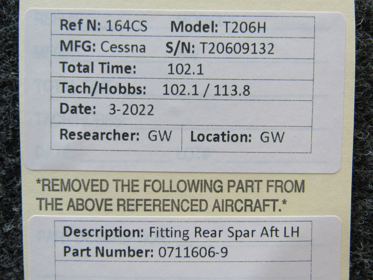 0711606-9 Cessna T206H Fitting Rear Spar Attach Aft LH BAS Part Sales | Airplane Parts