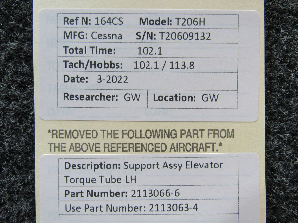 2113066-6 (USE: 2113063-4) Cessna T206H Support Assy Elevator Torque Tube LH BAS Part Sales | Airplane Parts