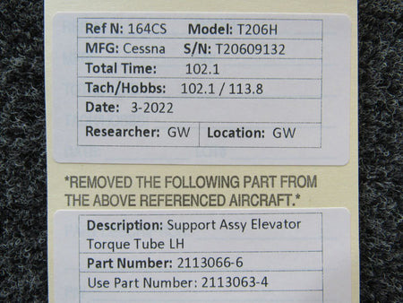 2113066-6 (USE: 2113063-4) Cessna T206H Support Assy Elevator Torque Tube LH BAS Part Sales | Airplane Parts