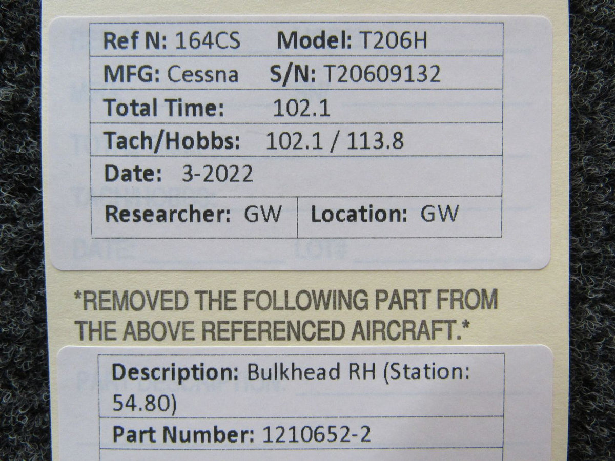 1210652-2 Cessna T206H Bulkhead RH (Station: 54.80) BAS Part Sales | Airplane Parts