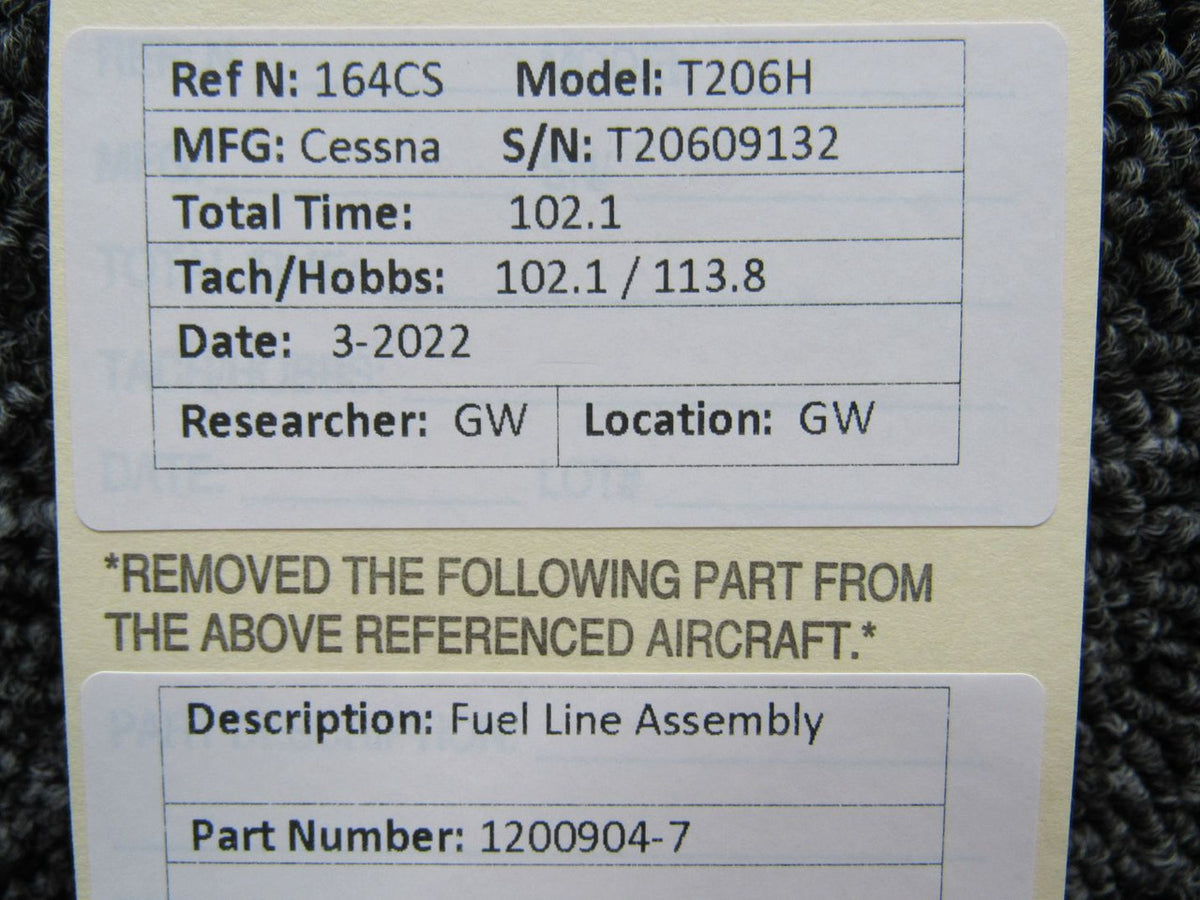 1200904-7 Cessna T206H Fuel Line Assembly BAS Part Sales | Airplane Parts