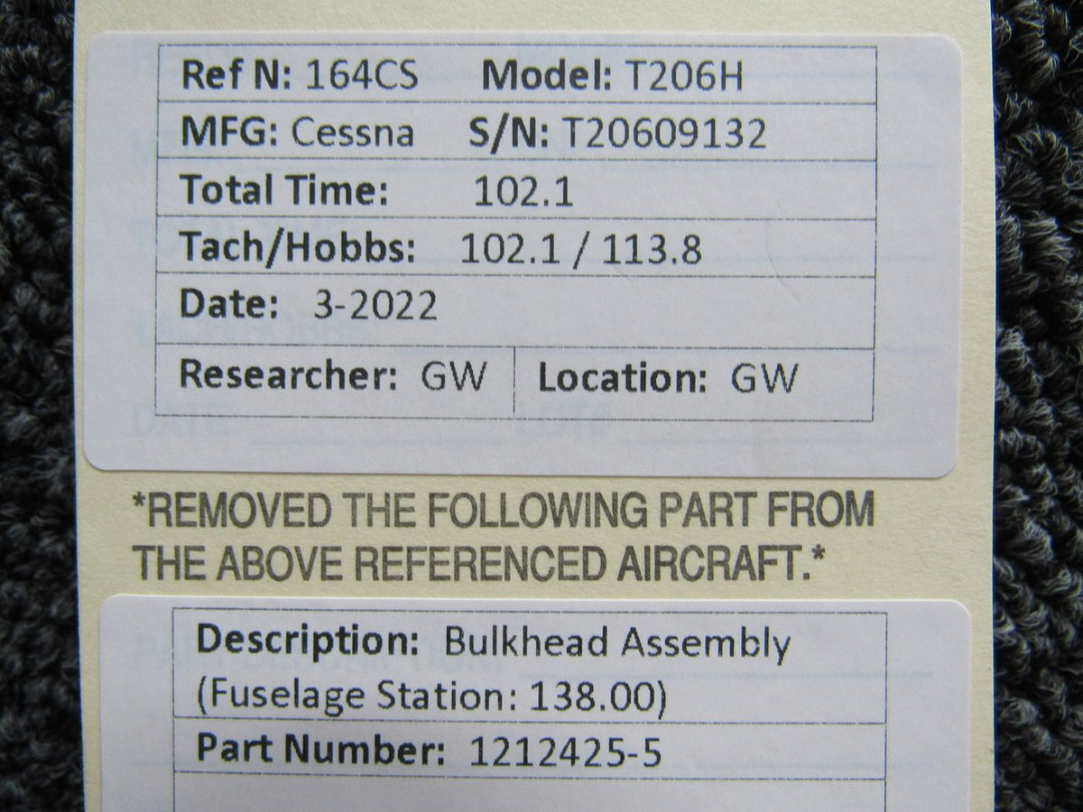 1212425-5 Cessna T206H Bulkhead Assembly (Fuselage Station: 138.00) BAS Part Sales | Airplane Parts