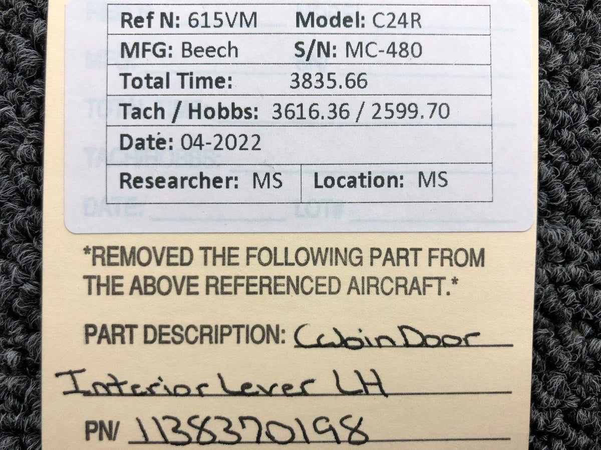 1138370198 Beechcraft C24R Cabin Door Interior Lever LH BAS Part Sales | Airplane Parts