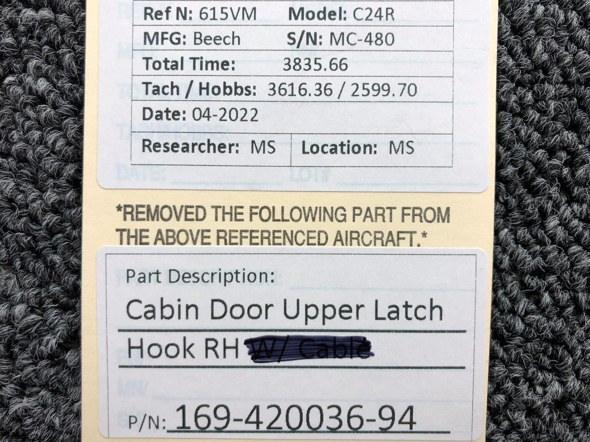 169-420036-94 Beechcraft C24R Cabin Door Latch Hook RH BAS Part Sales | Airplane Parts