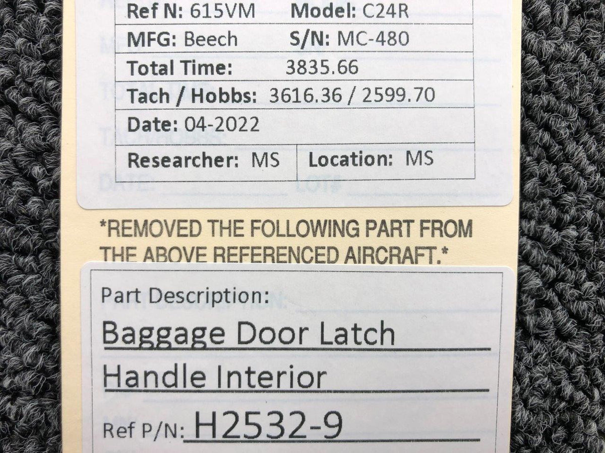 H2532-9 Beechcraft C24R Baggage Door Latch Handle Interior BAS Part Sales | Airplane Parts