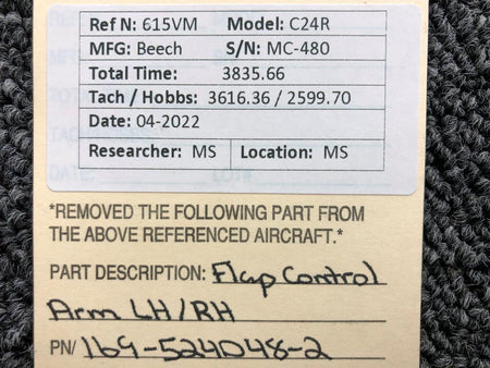 169-524048-2 Beechcraft C24R Flap Control Arm LH / RH BAS Part Sales | Airplane Parts