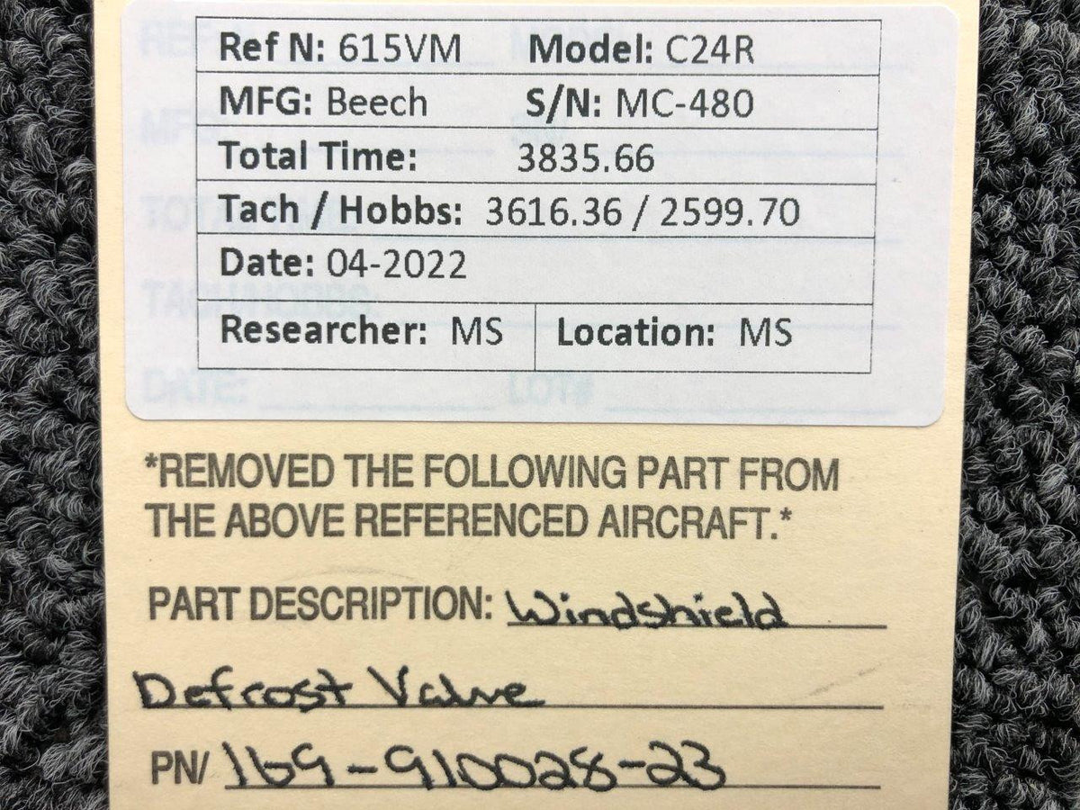 169-910028-23 Beechcraft C24R Windshield Defrost Valve BAS Part Sales | Airplane Parts