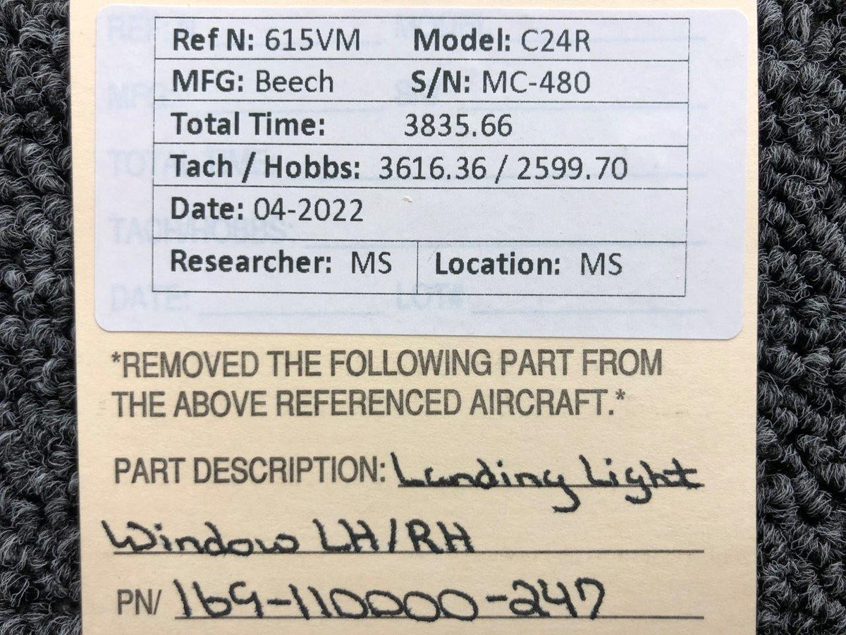 169-110000-247  Beechcraft C24R Landing Light Window LH / RH BAS Part Sales | Airplane Parts